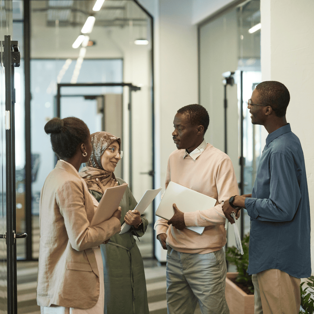 A group of employees talking