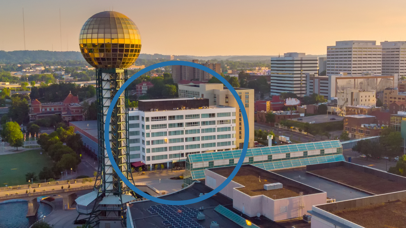 A circle highlighting which of the 2 hotels is The Tennessean